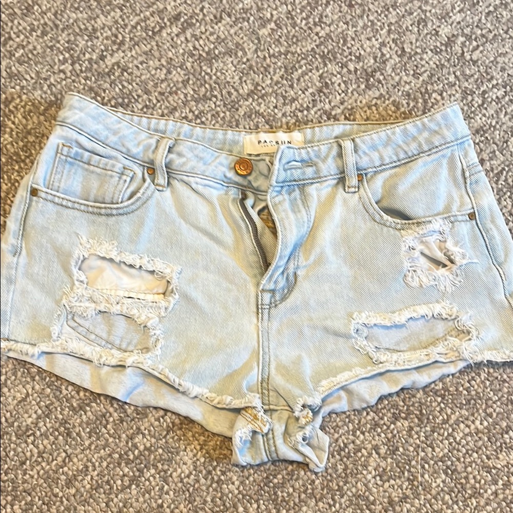 PacSun Blue Distressed Jean Shorts Frayed Hem